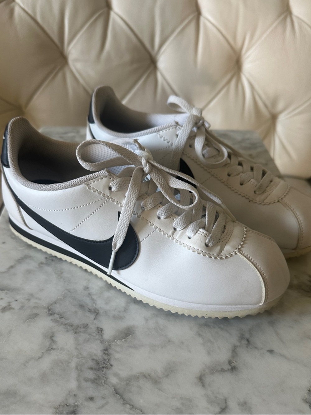 Nike White and Black Retro Cortez Sneakers